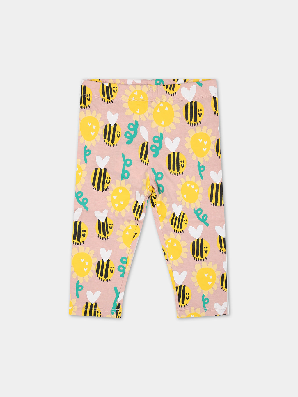 Pink leggings for baby girl with all-over bee print